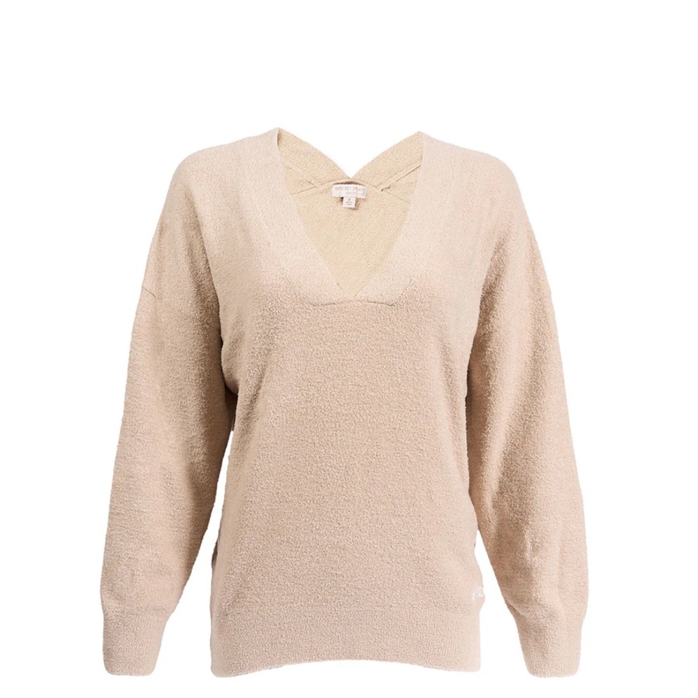 Barefoot Dreams Cozy Chic Lite Stone V-Neck Seamed Pullover